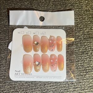 Nail Art Studio Gold and Pink Press-On Nails